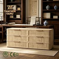 Commode minimaliste en bois massif et rotin à 6 tiroirs, couleur chêne clair, meuble de rangement pour chambre à coucher, tissage artisanal en acier inoxydable
