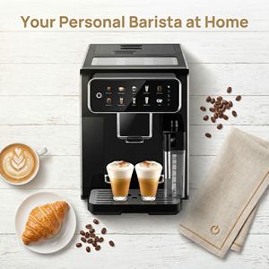 Machine à expresso automatique avec pompe à pression de 8 à 10 bars, mousseur à lait vapeur, chauffe-tasses, boîtier en aluminium pour usage domestique et commercial - Product Image 2