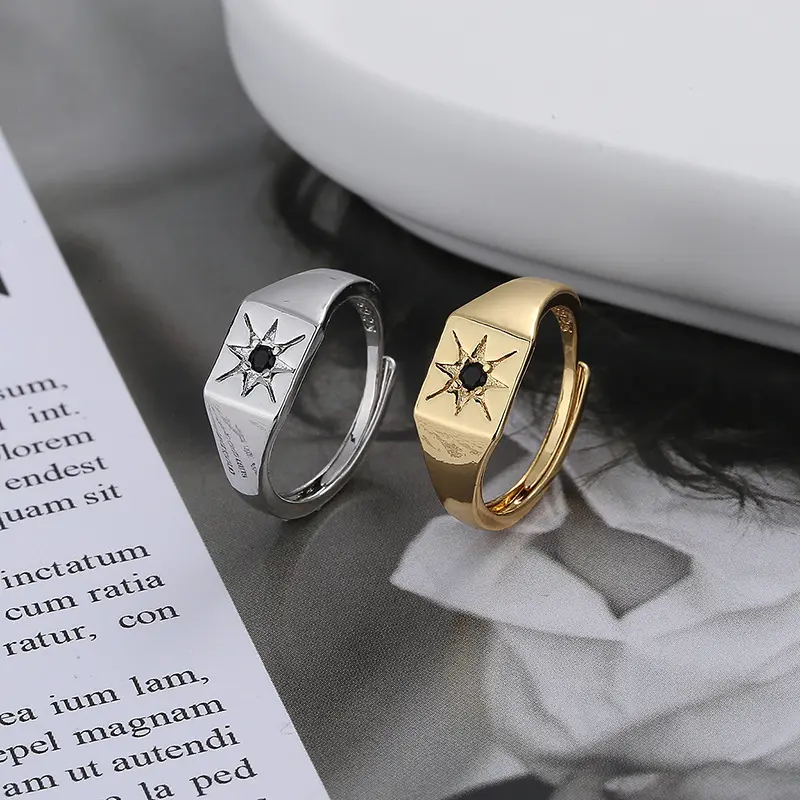 Fashion Jewelry 18K Gold Plated Open Ring 8 Star Light Single Diamond Zircon Sunflower Ring