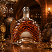 Bouteille en verre creuse multi-facettes semi-circulaire de 700 ml pour brandy et whisky, logo personnalisable