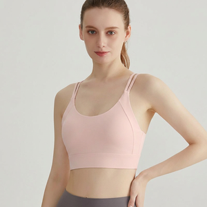 Soutien-gorge de sport pour femme à double bretelle fine, dos croisé, fermeture à crochet, rembourré, maintien léger, col ras du cou, coupe courte, pour yoga et entraînement en salle de sport - Product Image 2