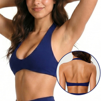 Soutien-gorge de sport léger dos nu à col en V, haut court de yoga sans couture, vêtement de sport absorbant l'humidité avec logo frontal pour femme
