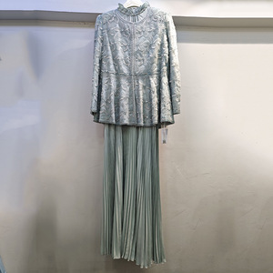 Ensemble prêt à expédier pour le Moyen-Orient : <span class=keywords><strong>Gilet</strong></span> court perlé robuste et jupe plissée, ensemble deux pièces style robe blazer, tenue d'été plissée - Product Image 2