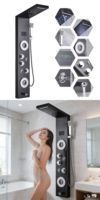 Panneau de douche à affichage numérique LED, système de douche 6 en 1 avec jets de pluie, cascade et jets latéraux