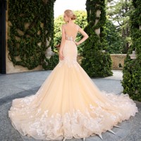 Robe de mariée sirène en dentelle avec traîne chapelle, style bohème royal, en polyester/coton anti-plis, avec queue de poisson détachable