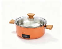 Panci Chafing Dish Bulat Warna Oranye Dilengkapi dengan Pelat Pemanas Kompor Induksi dan Lampu Pemanas untuk Prasmanan Hotel Katering