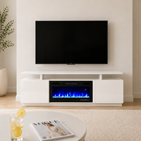 Mesa para TV de 72 Pulgadas con Estantes Abiertos, Chimenea Eléctrica de 12 Colores de Llama con Control Remoto y Calefactor para Uso Doméstico