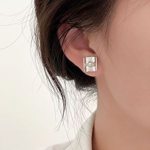 Ruitai S925 Sterling <b>Silver</b> Square Pearl <b>Stud</b> Earrings Geometric Design Bezel Setting Everyday Wear Fine Jewelry - Product Image 1