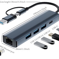 Hub USB-C 5-en-2 avec RJ45 1000M, USB 3.0 5 Gbps, transfert de données, station d'accueil Type-C 100W PD pour téléphone et iPad