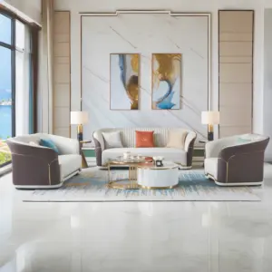 Sofá de metal luxuoso curvado interior moderno tecido premium árabe hotel villa couro modular sala de estar conjuntos de sofás