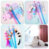Vente en gros d'usine : Jouet interactif pour chat, baguette de chat en peluche avec chatouilleur, motif chenille et lapin, avec cordon élastique et clochette