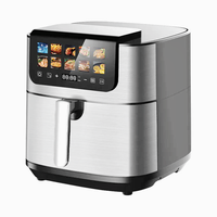 Friteuse à air numérique à écran tactile couleur en acier inoxydable, vente chaude, 8L 9L, cuisson intelligente sans huile, protection contre la surchauffe, sans huile