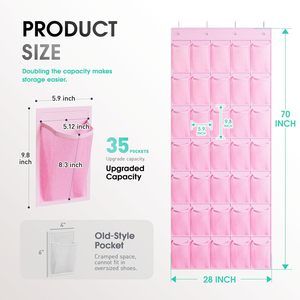 Organizador de zapatos para colgar sobre la puerta, 35 bolsillos, malla transpirable, almacenamiento colgante para zapatos con 4 ganchos metálicos para montaje en la pared detrás de la puerta - Product Image 3