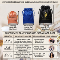 Sac en satin de soie OEM avec cordon de serrage, sacs de luxe pour perruques, emballage pour cheveux, sacs en satin pour cheveux, logo personnalisé