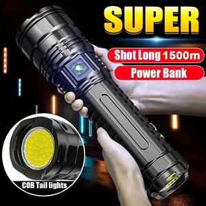 Lampe torche tactique rechargeable à <span class=keywords><strong>LED</strong></span> super puissante <span class=keywords><strong>longue</strong></span> portée avec batterie intégrée, étanche, projecteur d'urgence - Product Image 2