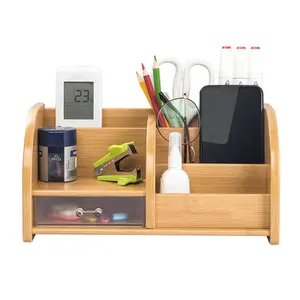 Hot Products Multifunctional pencil cup Desktop storage bag bamboo wood pen holder for desk