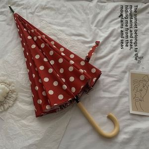 Parapluie automatique de style vintage pour femme, 16 baleines, à pois, long manche, robuste, pliable, utilisable sous la pluie et au soleil, idéal pour les voyages - Product Image 6