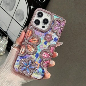 เคสโทรศัพท์เคลือบเงาหรูหราประดับเพชรและดอกไม้ สำหรับ iPhone 11 12 13 14 15 16 17 18 Pro Max ป้องกันแรงกระแทก - Product Image 6
