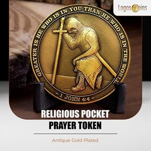 Moneda Personalizada 'Task Ahead', Monedas de Desafío, Chapado en Oro Antiguo, un Caballero Templario Arrodillado y Filipenses - Product Image 4