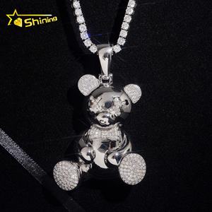 Collar de Joyería Hip Hop con Diseño 3D, Estilo Iced Out VVS, Plata 925, Parte Trasera Sólida, Colgante de Oso para Hombre - Product Image 1