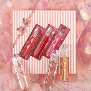 Pasokan Pabrik Lip Gloss Matte 3 Warna Set Lipstik Makeup Kotak Hadiah Lollipop Tidak Memudar Tahan Air