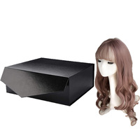 Boîte cadeau rigide personnalisée avec fermeture magnétique, doublure en satin pliable, gaufrage à chaud doré, carton gris pour emballage d'accessoires capillaires (perruques)