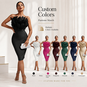 <span class=keywords><strong>Robe</strong></span> de soirée élégante noire en plumes sans bretelles, moulante, mi-longue, sexy, pour femme, <span class=keywords><strong>robe</strong></span> de <span class=keywords><strong>cocktail</strong></span> - Product Image 3
