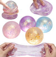 Balle souple et extensible en TPR, transparente et colorée, avec paillettes, jouet sensoriel anti-stress, cadeau