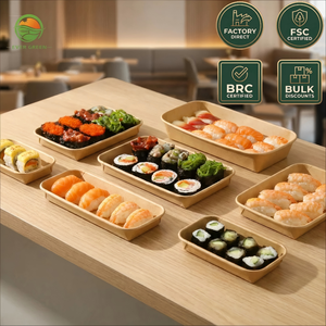 Caja de Sushi Desechable para Llevar, Contenedores de Papel Kraft para <span class=keywords><strong>Supermercados</strong></span>, Bandeja de Sushi de Papel Kraft de Grado Alimenticio con Logotipo Personalizado - Product Image 1