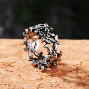 Anello Vintage a Foglia d'Ulivo Traforato da Donna, Stile Antico, Ramo Floreale, Gioiello alla Moda da Dito - Product Image 3