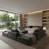 Service de conception d'intérieur complet professionnel Pavone pour salon [Contreplaqué/Placage] – Rendu 3D moderne minimaliste taupe CE