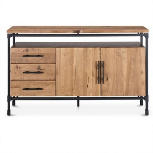 Aparador de Madera Maciza de Acacia Recién Lanzado, Diseño Retro Industrial Moderno, Base de Hierro, Cajones de Almacenamiento, Capacidad de 3 pies - Product Image 1