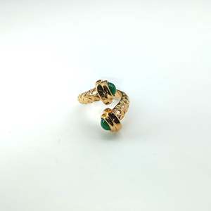 Fashion <b>Ring</b> 316L Stainless Steel PVD Gold Plating Green Stone <b>Adjustable</b> <b>Size</b> For Women Men Jewelry - Product Image 1
