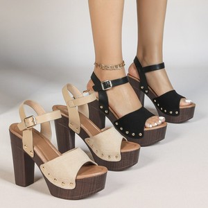 Heeled Sandals Peep Toe Chunky Heel Platform Buckle <b>Back</b> Strap Microfiber Lining Ultra High Heel Height Increasing Women's Shoes - Product Image 1