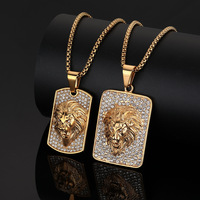 Collier pendentif tête de lion hip-hop RH, haute qualité, plaqué or 18 carats, acier inoxydable, accessoires pour hommes, vente en gros, bijoux de mode