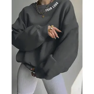 Individuelles Winter-Sweatshirt schwergewicht Übergröße französischer Terry-Pullover Aufdruck Hoodies Schnitt-Top Damen-Rundhalsausschnitt Hoodie