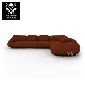 Juego de sofá seccional en forma de L Modular de lujo rojo moderno italiano personalizado de fábrica TAPIZADO para Villa Esquina de sala de estar roja - Product Image 2