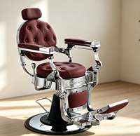 Fauteuil de barbier chromé rétro, fauteuil inclinable hydraulique pour hommes, mobilier de salon de coiffure