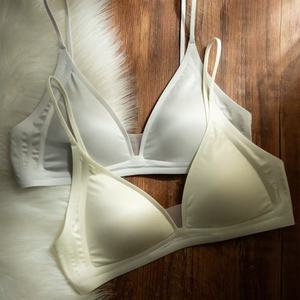 CynL Milk Satin French Deep V Neck Thin Straps Seamless Bra for Small Busts, Wire-Free - Product Image 2