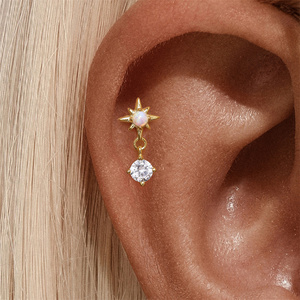 Pendiente de Plata de Ley 925 con Espiral de Rosca, Diseño Geométrico de Borla y Estrella de Ocho Puntas con Ópalo, Parte Trasera Plana de 1.2x6mm - Product Image 6