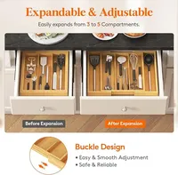 Plateau organisateur de couverts moderne en bambou, tiroir à ustensiles de cuisine réglable, finition laquée, rangement de vaisselle extensible