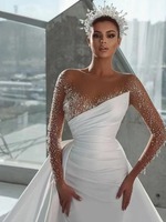 Robe de mariée sexy S1278R, nouveau style, dos nu, dentelle lourde, perles, tempérament, traîne détachable, longue jupe