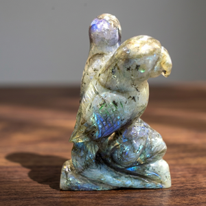Figurine de paire de perroquets en pierre précieuse naturelle de labradorite |   Statue d'oiseau sculptée à la main, décoration de la maison, cadeau Feng Shui - Product Image 4