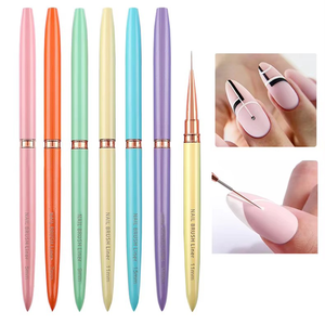 Pinceau à ongles professionnel avec manche métallique couleur bonbon et capuchon, pour détails de nail art, peinture au gel UV et acrylique - Product Image 1