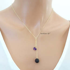 Collier diffuseur de parfum en améthyste brute de lave délicate, pierre de naissance, pendentif aromathérapie, bijoux pour femmes, cadeaux - Product Image 2