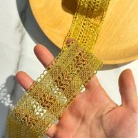 Encaje Elástico de Alta Calidad, Hilo Dorado y Plateado, Diseño de Espigas de Trigo, Encaje Hueco, Ancho Personalizado, Poliéster/Algodón, Ecológico, Marca Yusen