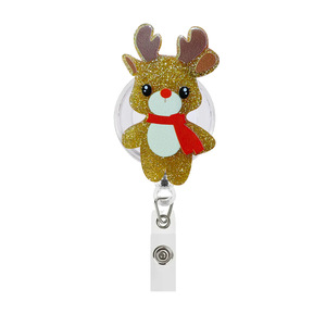 Pince crocodile rétractable transfrontalière motif renne avec boucle à tirage facile, Cadeau de Noël, Porte-badge, Porte-carte d'identité, Porte-clés - Product Image 5