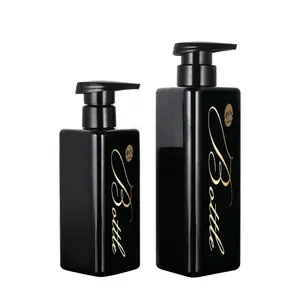 300ML 500ML pet plastic cosmetic packaging empty black shower gel and conditioner lotion triangle luxury shampoo pump bottle