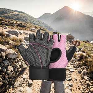 Gants de musculation unisexes en néoprène noir et violet à demi-doigts avec support de poignet pour la musculation, le cyclisme, la maison et l'extérieur - Product Image 3