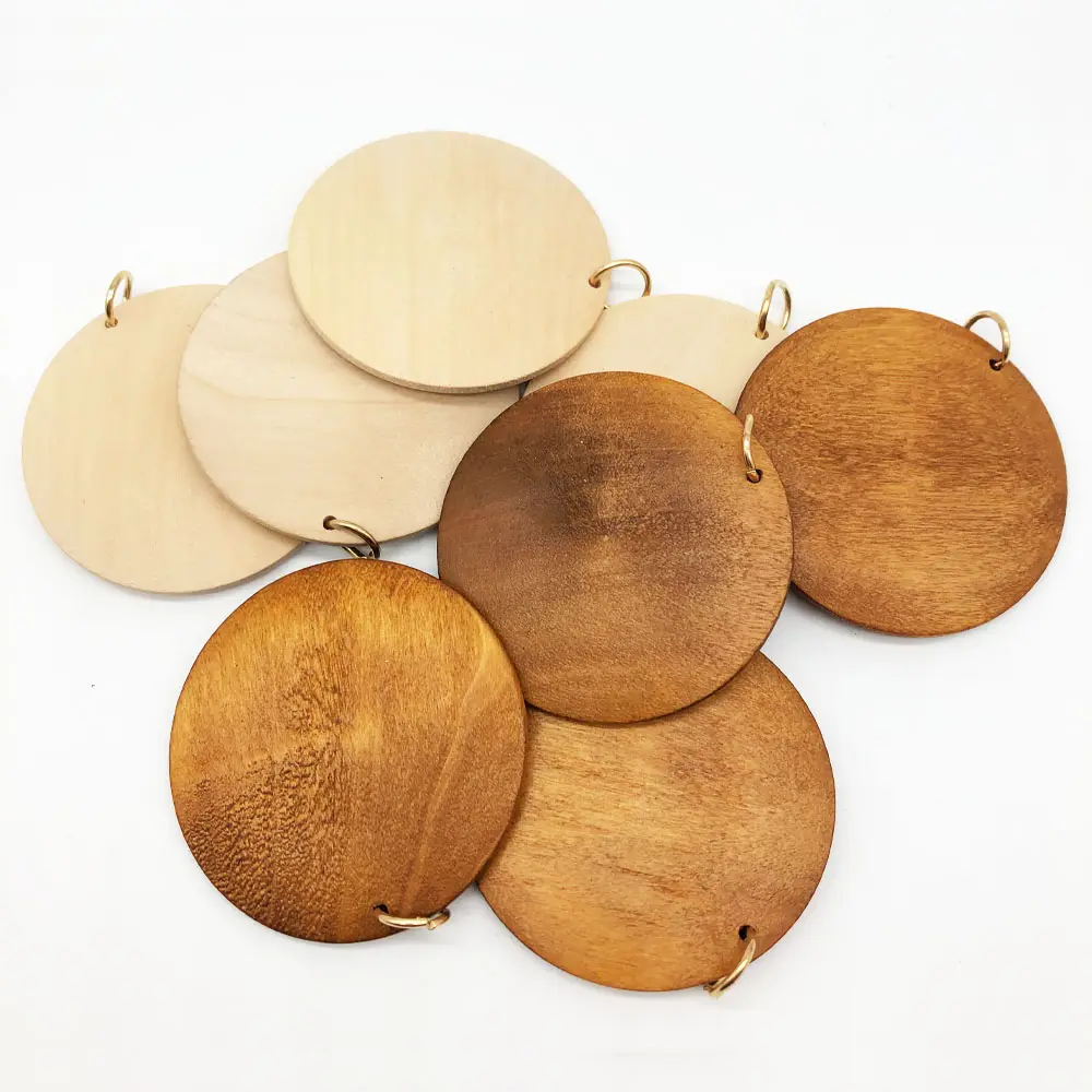 50*5.5mm Unfinished Large Heavy Flat Circle Round Wooden Discs with Hole and Jump Ring Natural Wood Pendant Charm